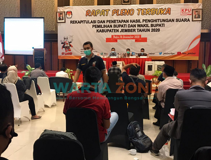Foto: KPU saat menggelar Rapat Pleno Terbuka Rekapitulasi dan Penetapan Hasil Penghitungan Suara Pemilihan Bupati dan Wakil Bupati Jember Tahun 2020.
