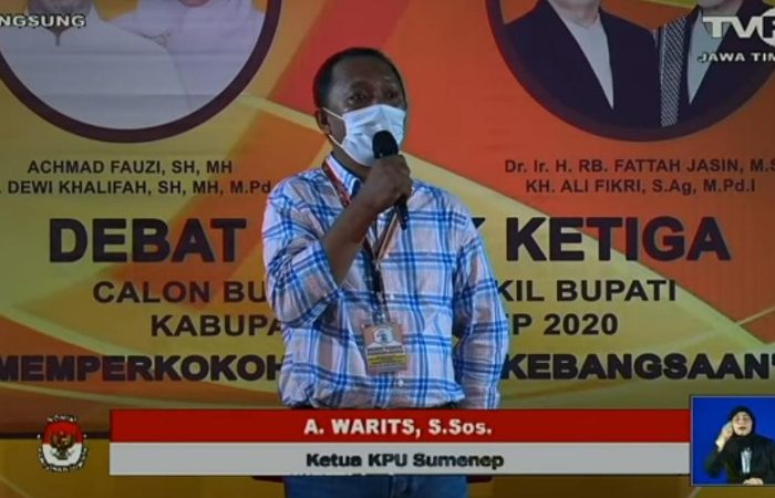 BERLANGSUNG: Ketua KPU Sumenep, A. Warits, saat sambutan (Foto: Tangkapan Layar YouTube KPU Sumenep)