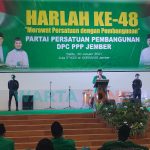Bupati Jember terpilih, H. Hendy Siswanto, saat memberikan sambutan dalam peringatan Harlah PPP di Aula Stikes dr. Soebandi Jember.