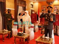 KHIDMAT: Wakil Bupati Sumenep, Dewi Khalifah bersama sejumlah OPD saat mengikuti upacara virtual peringatan Hari Lahir Pancasila (Foto: Dok. WARTA ZONE)