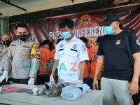 Foto: Press Conference Polres Jember kasus peredaran gelap Narkotika jenis Ganja kering, Sabtu (12/6/2021) siang.