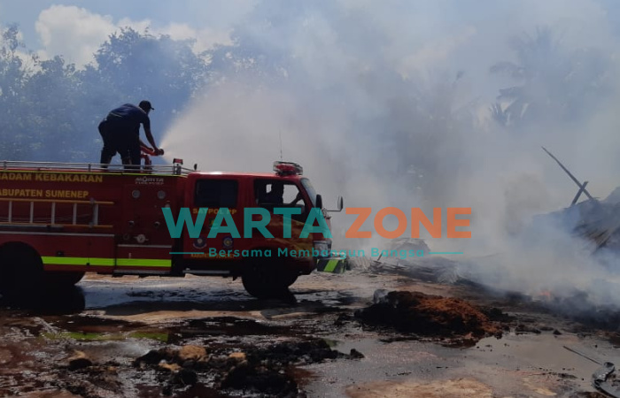 BERJIBAKU: Petugas Damkar saat berusaha keras menjinakkan api (Foto: Dok. WARTA ZONE)