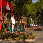 Caption: Peringatan HUT RI Ke-76 di Kabupaten Jember yang dilaksanakan di Alun-alun kota Jember, Selasa (17/8/2021).