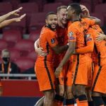 SELEBRASI: Timnas Belanda, saat merayakan gol kelima tim mereka selama pertandingan sepak bola kualifikasi grup G Piala Dunia 2022 di Johan Cruyff Arena, Amsterdam, Belanda (Istimewa)