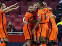 SELEBRASI: Timnas Belanda, saat merayakan gol kelima tim mereka selama pertandingan sepak bola kualifikasi grup G Piala Dunia 2022 di Johan Cruyff Arena, Amsterdam, Belanda (Istimewa)