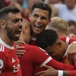 GEMBIRA: Cristiano Ronaldo bersama tim usai mencetak gol (Istimewa)