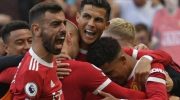 GEMBIRA: Cristiano Ronaldo bersama tim usai mencetak gol (Istimewa)