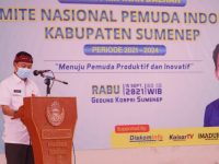 Foto: Sekretaris Daerah (Sekda) Kabupaten Sumenep, Ir. Edy Rasiyadi, saat menyampaikan sambutan dalam Pelantikan dan Rapat Kerja Daerah (Rakerda) DPD KNPI Kabupaten Sumenep, di Gedung KORPRI.