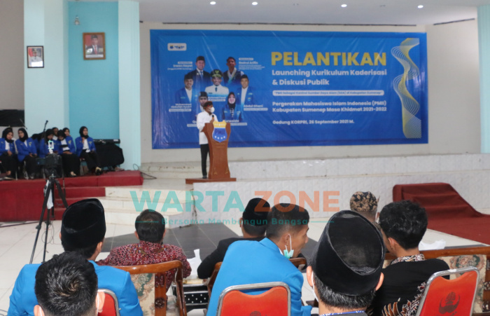 Foto: Bupati Sumenep, Achmad Fauzi, saat menghadiri Pelantikan PC-PMII Sumenep, masa khidmad 2021-2022.