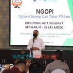Foto: Agenda Ngopi bersama Forum Komunikasi Pimpinan Daerah (Forkopimda) Kota Surabaya, jelang penetapan upah minimum tahun 2022, di ruang Rapat M. Yasin Polrestabes Surabaya.