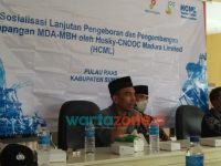 Foto: Husky-CNOOC Madura Limited (HCML), saat melakukan kegiatan sosialisasi lanjutan pengembangan Lapangan MDA-MBH di kantor Kecamatan Raas, Kabupaten Sumenep.