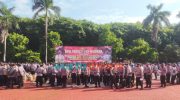 Foto: Polres Sumenep, saat menggelar apel Pergeseran Pasukan (Serpas) dalam rangka pengamanan tahap pemungutan dan penghitungan suara Pilkades serentak 2021.