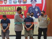 Foto: Kapolres Pamekasan, AKBP Rogib Triyanto, saat menggelar konferensi pers Gedung Bhayangkara Polres Pamekasan.