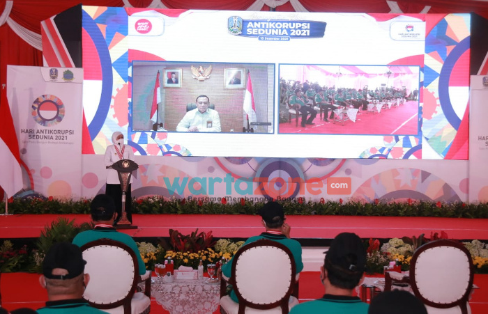 Foto: Forkopimda Jatim, saat memperingati hari anti Korupsi Sedunia (Hakordia) 2021, dengan mengusung tema "Satu Padu Bangun Budaya Anti Korupsi".