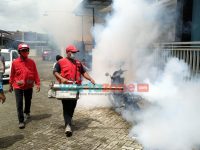 Foto: Petugas PMI Jember saat melakukan fogging di wilayah perumahan Kaliurang Green Garden dan Puri Bunga Nirwana, Rabu (5/1/2022).