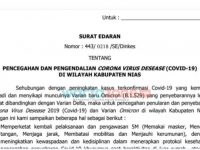 Kasus Terkonfirmasi Meningkat, Pemkab Nias Keluarkan SE Pencegahan Penyebaran Covid-19