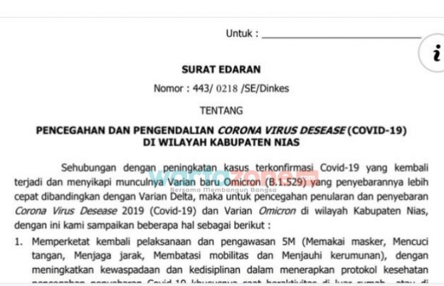 Kasus Terkonfirmasi Meningkat, Pemkab Nias Keluarkan SE Pencegahan Penyebaran Covid-19