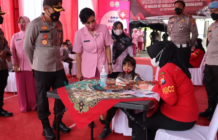 Kejar Herd Immunity, Polres Bojonegoro Gandeng Yayasan Kemala Bhayangkari Gelar Vaksinasi Anak