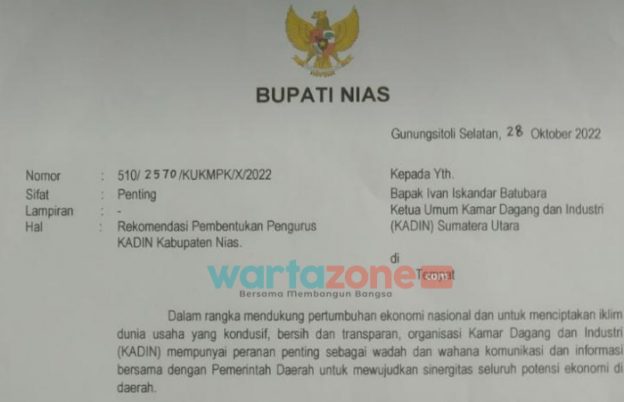 Bupati Nias Rekomendasikan Pembentukan Organisasi Kamar Dagang dan Industri