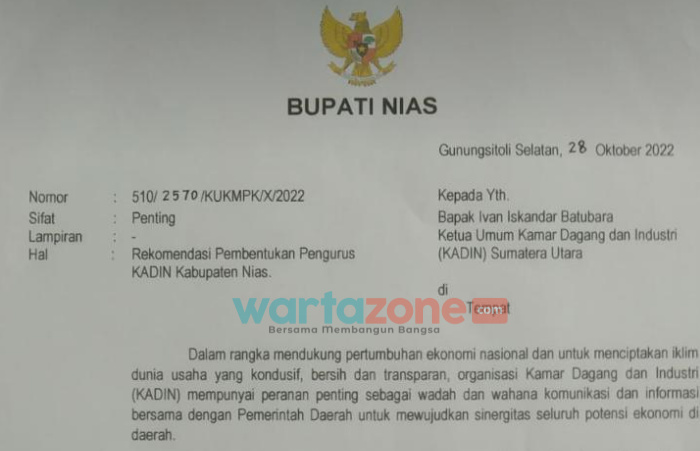 Bupati Nias Rekomendasikan Pembentukan Organisasi Kamar Dagang dan Industri