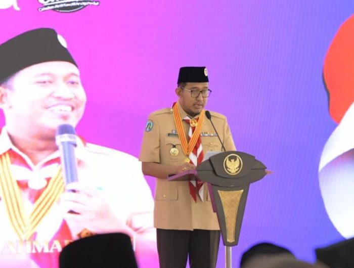 FOTO: Bupati Sumenep Achmad Fauzi Wongsojudo saat menyampaikan sambutan Pelantikan Mabicab Gerakan Pramuka Masa Bhakti 2025-2030 dan Pelantikan Pengurus Kwartir Cabang Gerakan Pramuka Masa Bhakti 2024-2029, di Pendopo Agung Keraton, Kamis (1/5/2025). 