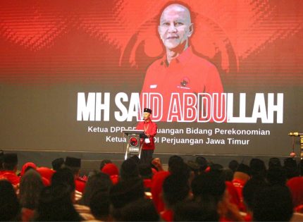FOTO: Ketua DPD PDI Perjuangan Jawa Timur, MH Said Abdullah, saat menyampaikan sambutan dalam rangkaian kegiatan Konferda–Konfercab PDI Perjuangan Jawa Timur di Surabaya, Sabtu (20 Desember 2025).
