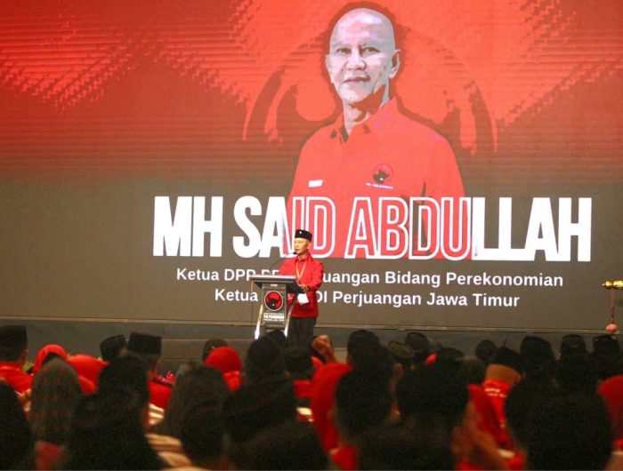 FOTO: Ketua DPD PDI Perjuangan Jawa Timur, MH Said Abdullah, saat menyampaikan sambutan dalam rangkaian kegiatan Konferda–Konfercab PDI Perjuangan Jawa Timur di Surabaya, Sabtu (20 Desember 2025).