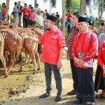 FOTO: Bupati Sumenep, Achmad Fauzi Wongsojudo, saat menyerahkan hewan kurban kepada sejumlah perwakilan penerima bantuan, di halaman Masjid Fathimah Binti Said Ghauzan, Kecamatan Manding, Selasa (26/5/2026).