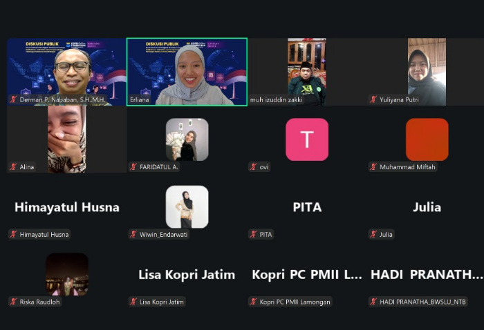 FOTO: KOPRI PKC PMII Jawa Timur menggelar Diskusi Publik bertajuk “Generasi Muda di Era Digital: Membaca Ancaman Radikalisme, Judi Online, dan Korupsi sebagai Tantangan Ketahanan Sosial Bangsa”, secara daring melalui Zoom Meeting, Kamis (24/9/2026).